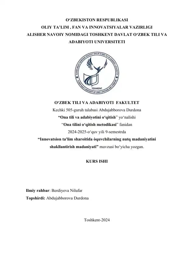 "Ona tilini oʻqitish metodikasi"