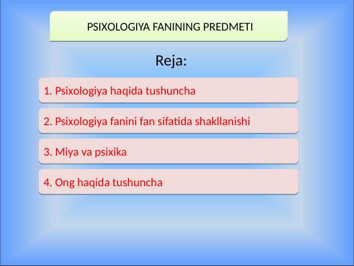 Psixologiya fanining predmeti