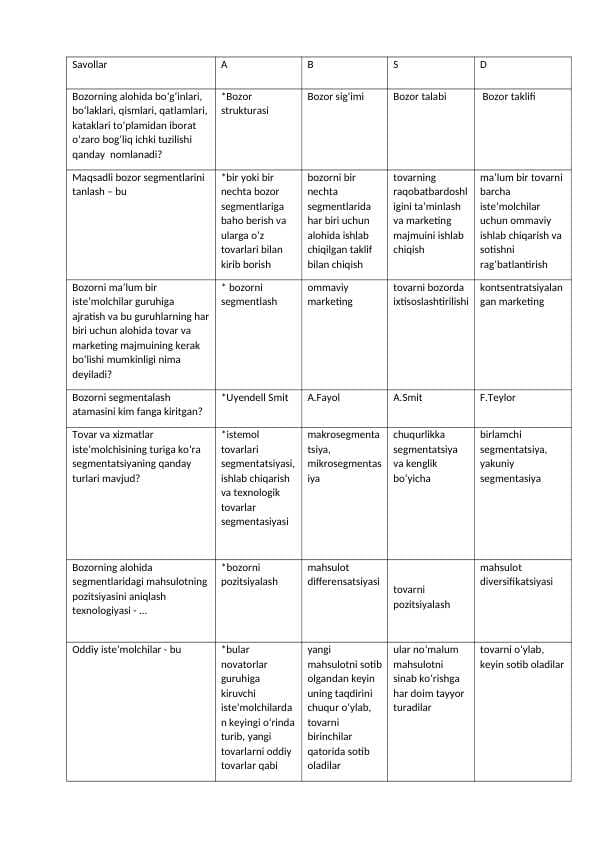 Marketing asoslari test
