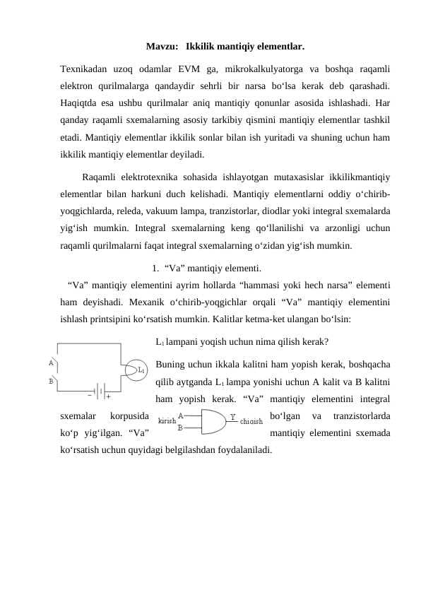 Ikkilik mantiqiy elementlar.