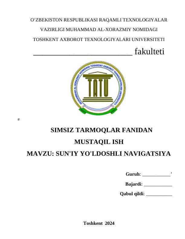 SUN'IY YO'LDOSHLI NAVIGATSIYA