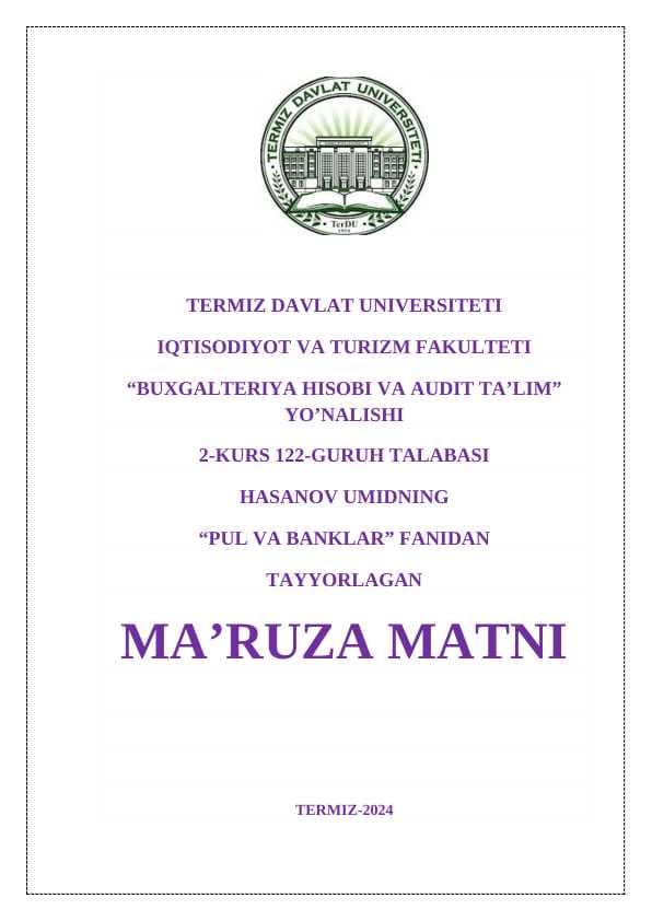 PUL AYLANMASI VA UNING TARKIBI