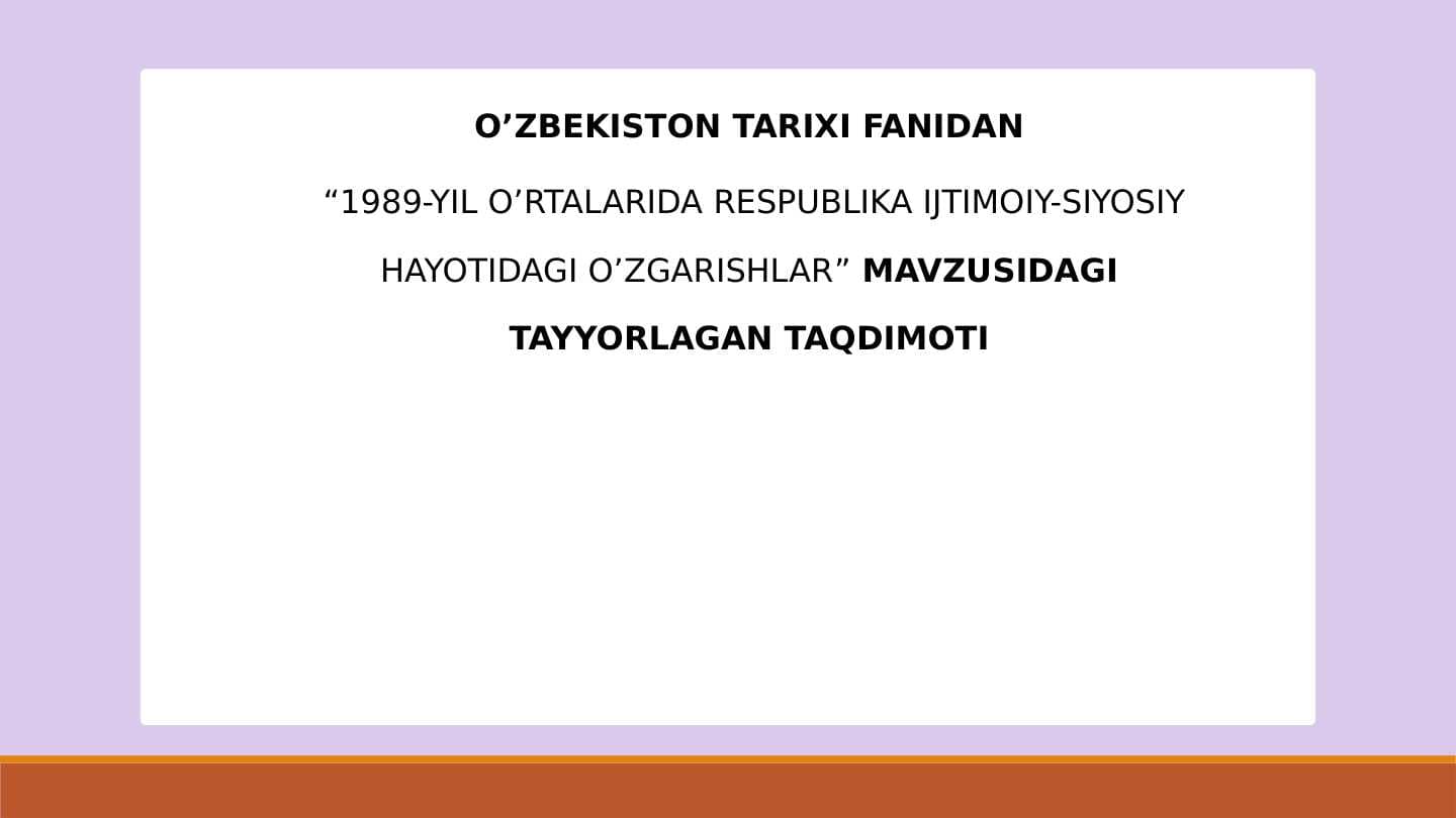 1989-YIL O’RTALARIDA RESPUBLIKA IJTIMOIY-SIYOSIY HAYOTIDAGI O’ZGARISHLAR