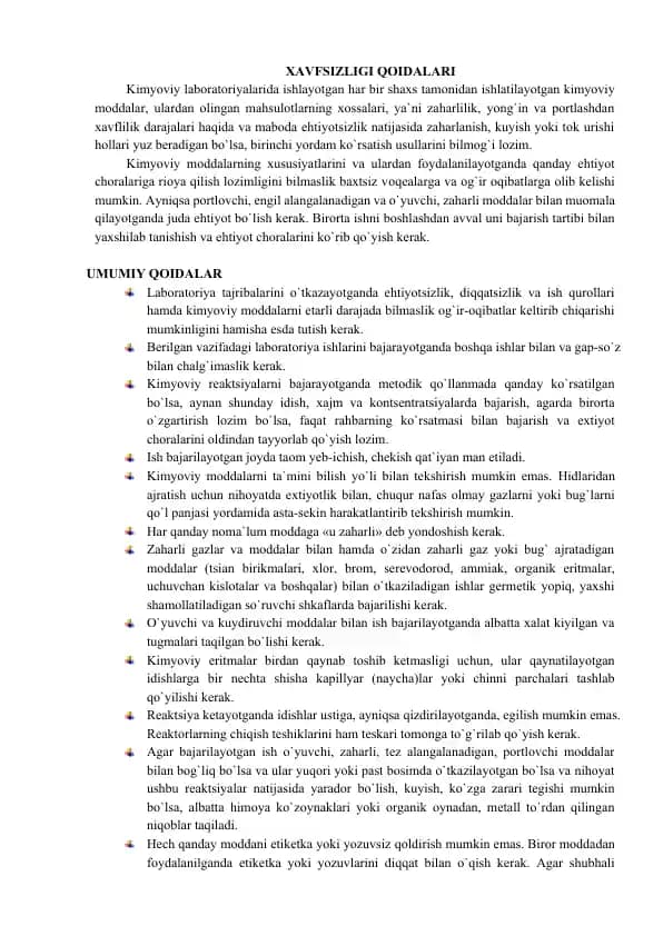 Xavfsizligi Qoidalari