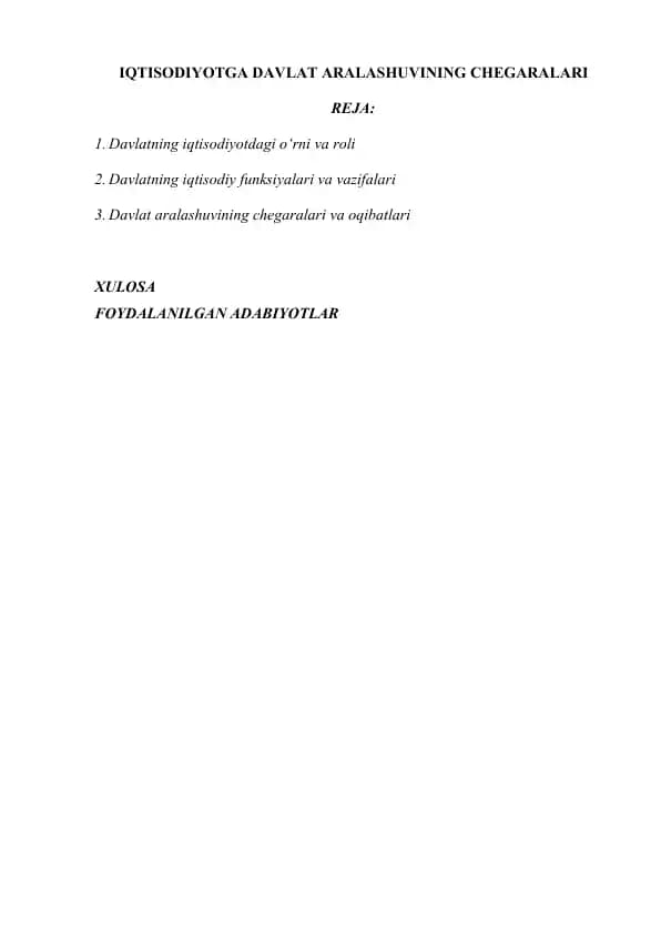 IQTISODIYOTGA DAVLAT ARALASHUVINING CHEGARALARI