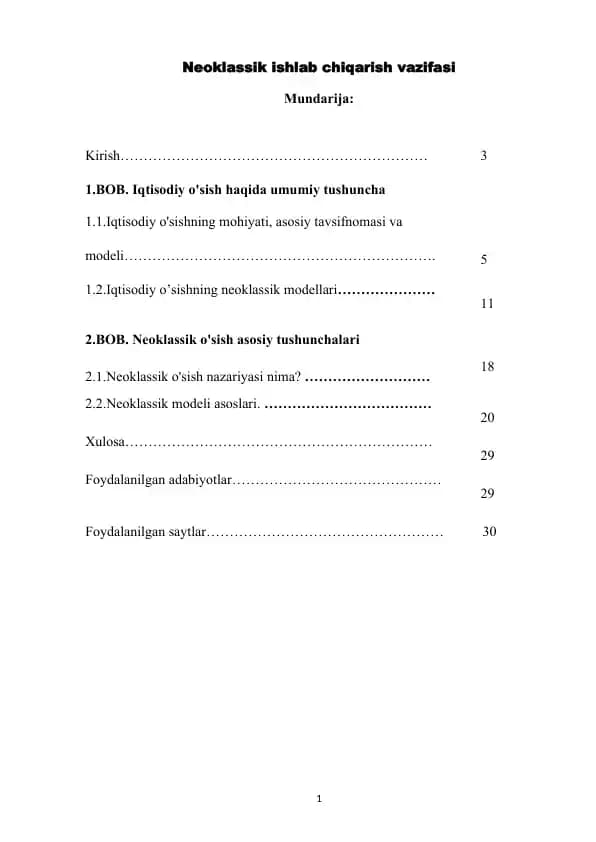 Iqtisodiy osishning neoklassik modellari.