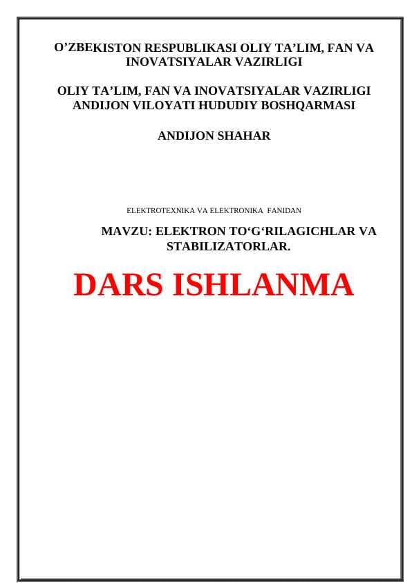 ELEKTRON TO‘G‘RILAGICHLAR VA STABILIZATORLAR