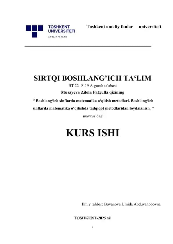 Boshlang'ich sinflarda matematika o'qitish metodlari