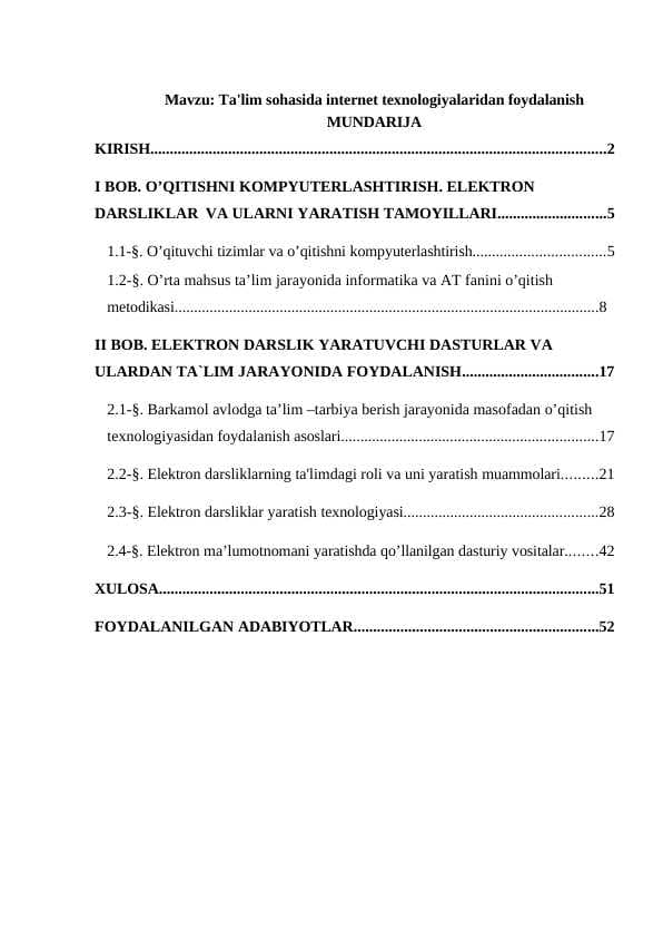 Ta'lim sohasida internet texnologiyalaridan foydalanish