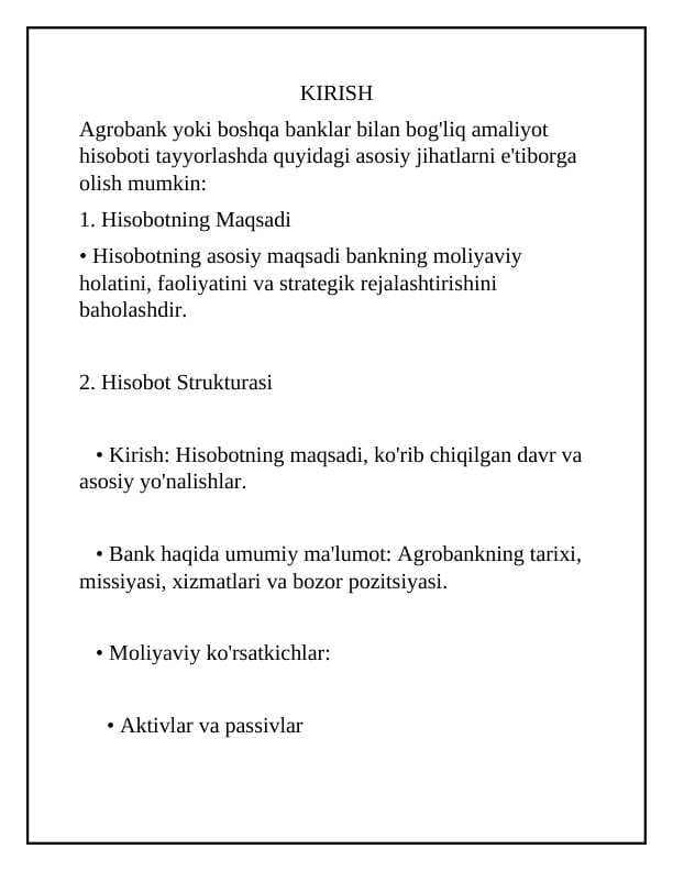 AMALIYOT HISOBOTI AGROBANK