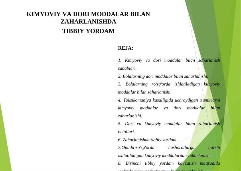 KIMYOVIY VA DORI MODDALAR BILAN ZAHARLANISH