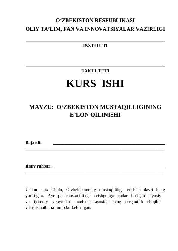 Oʻzbekiston mustaqilligining eʼlon qilinishi