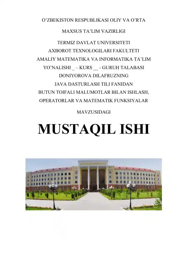 Butun toifali malumotlar bilan ishlash, operatorlar va matematik funksiyalar