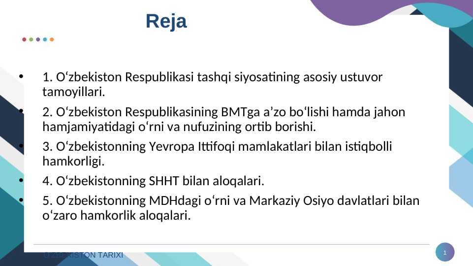 O‘ZBEKISTON  VA  JAHON HAMJAMIYATI