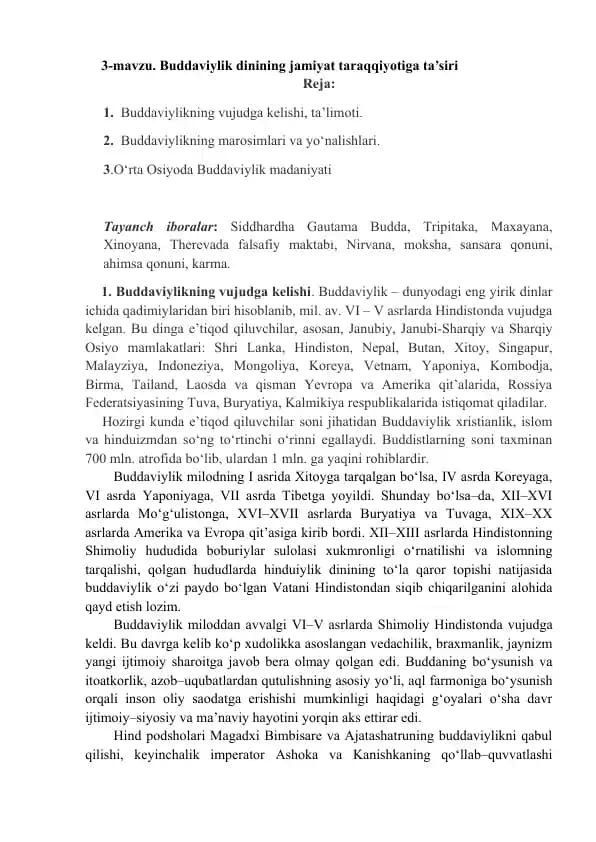 Buddaviylik dinining jamiyat taraqqiyotiga ta’siri