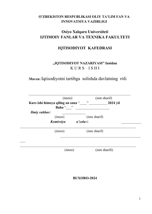 Iqtisodiyotni tartibga  solishda davlatning  roʻli