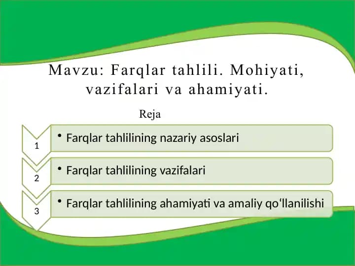 Farqlar tahlili. Mohiyati, vazifalari va ahamiyati