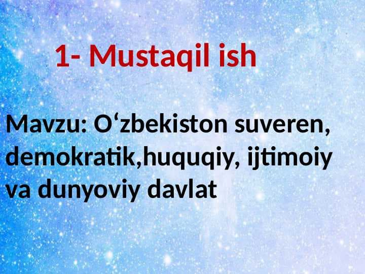 Oʻzbekiston suveren demokratik huquqiy ijtimoiy davlat