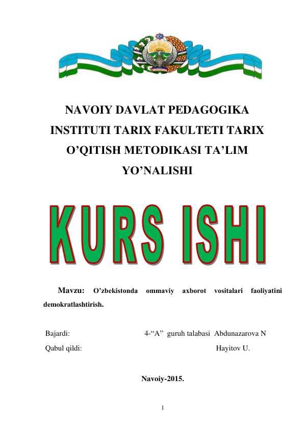 Oʻzbekiston ommaviy axborot vositalari faoliyatini demokratlashtirish