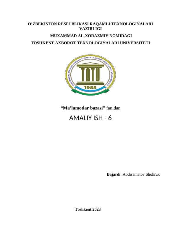 SQL tilida INDEX yaratish. Tasavvur, VIEW yaratish va undan foydalanish