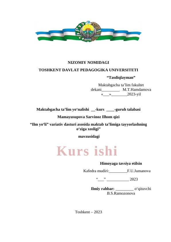 Ilm yoʻli variativ dasturi asosida maktab maktab taʼlimiga tayyorlanishning oʻziga xosligi
