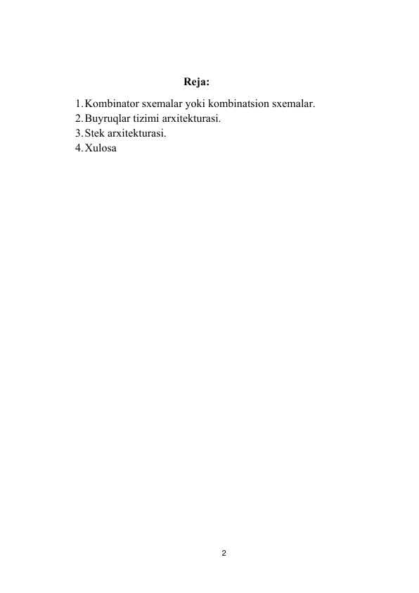 Buyruqlar tizimining arxitekturasi. Assembler tilining asosiy operatorlari bilan tanishish