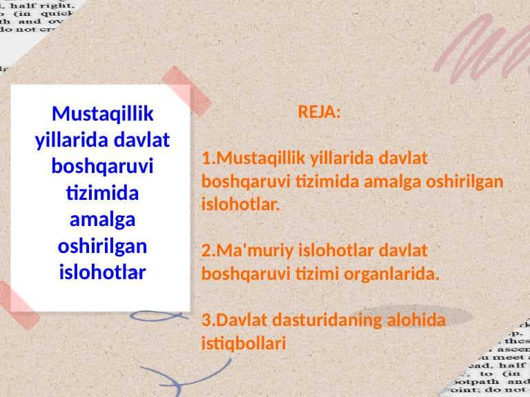 Mustaqillik yillarida davlat boshqaruvi tizimida amalga oshirilgan islohotlar