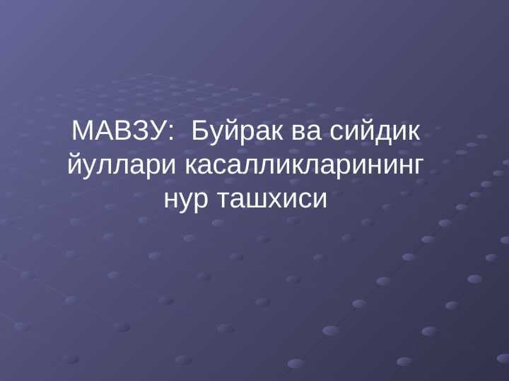 Буйрак ва сийдик йуллари касалликларининг нур ташхиси