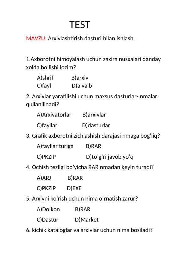 Arxivlashtirish dasturi bilan ishlash.