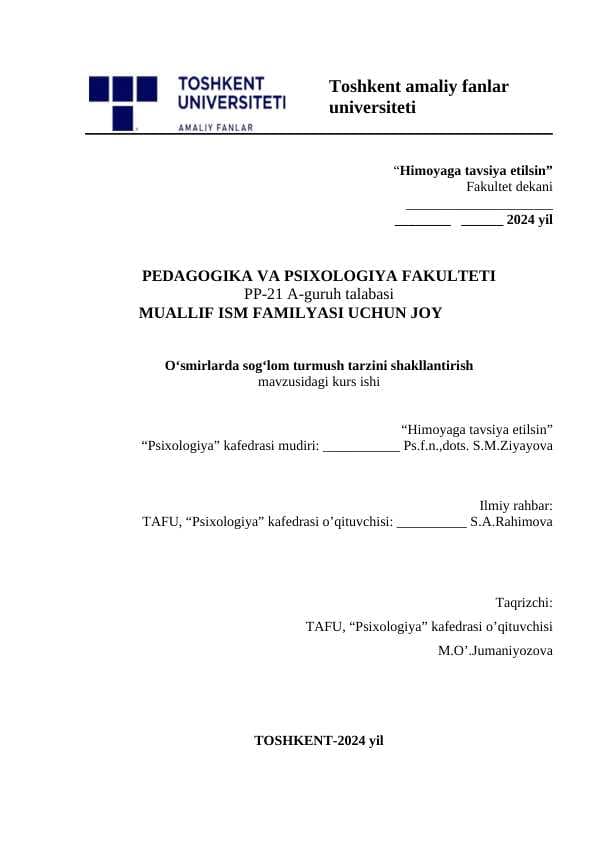 O‘smirlarda sog‘lom turmush tarzini shakllantirish