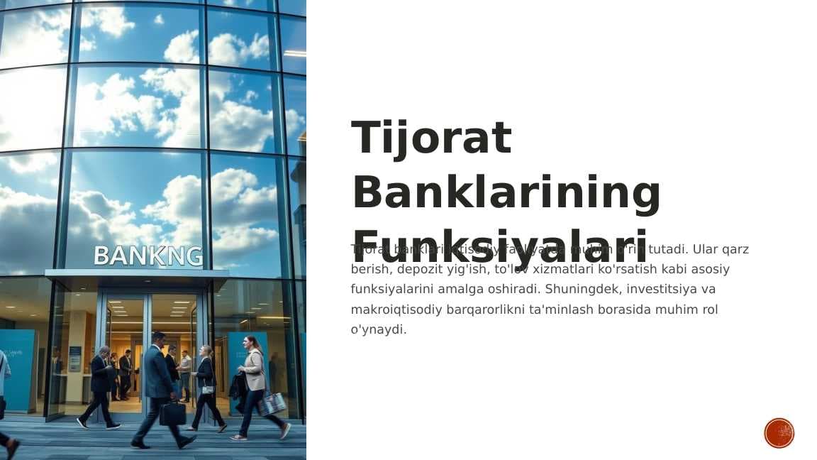 TIJORAT BANKLARI VA ULARNI FUNKSIYALARI