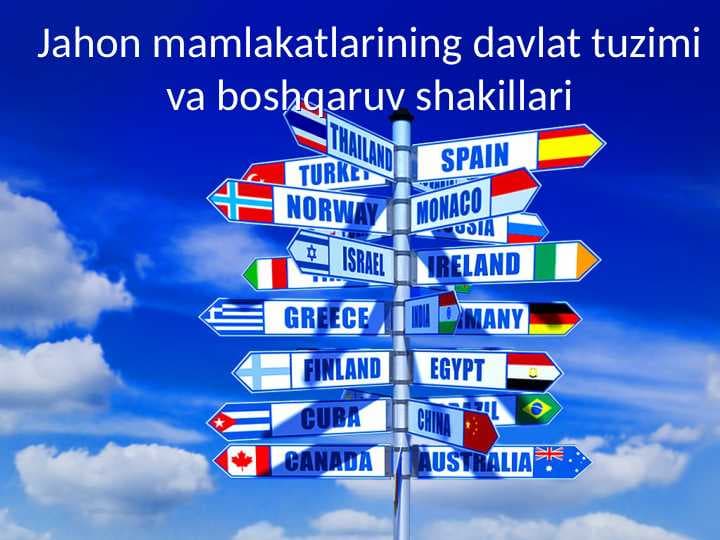 Jahon mamlakatlarining davlat tuzimi va boshqaruv shakillari