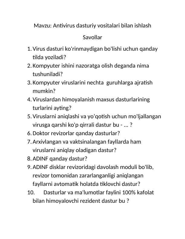 Antivirus dasturiy vositalari bilan ishlash