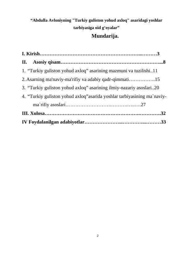 “Abdulla Avloniyning Turkiy guliston yohud axloq asaridagi yoshlar tarbiyasiga oid g‘oyalar”