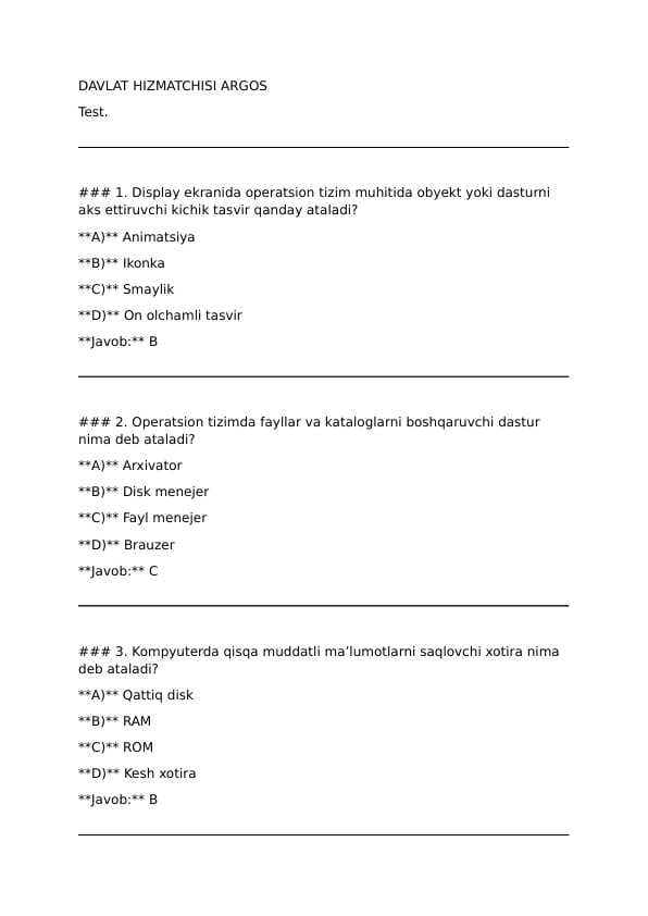 DAVLAT HIZMATCHISI ARGOS. 50 ta test