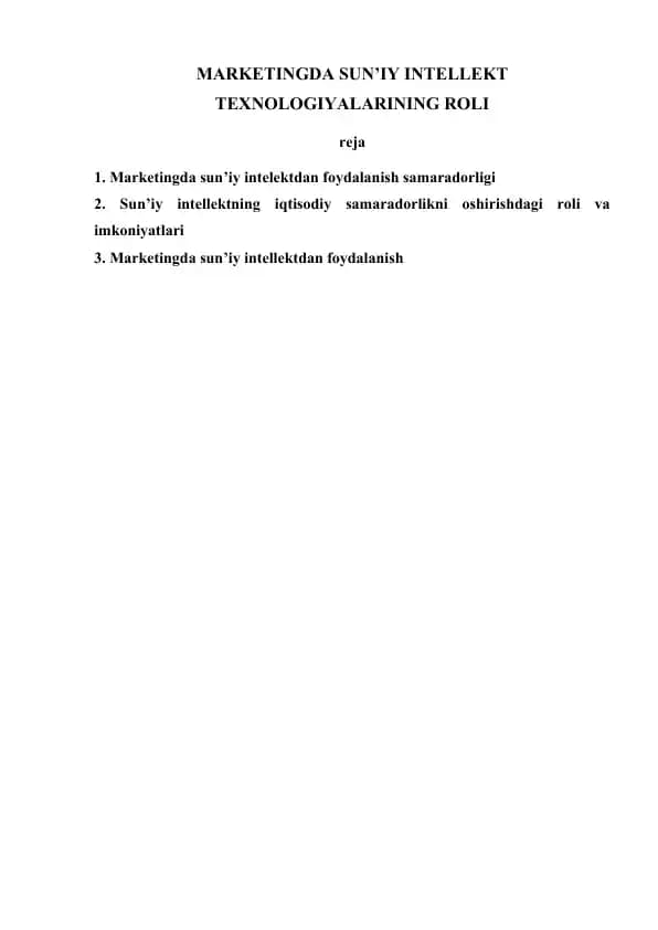 Sun’iy Intellektning Marketingdagi Ro'li