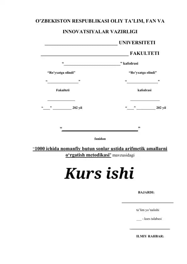 1000 ichida nomanfiy butun sonlar ustida arifmetik amallarni o‘rgatish metodikasi