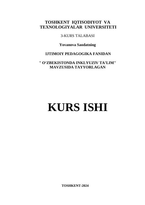 OʻZBEKISTONDA INKLYUZIV TAʼLIM