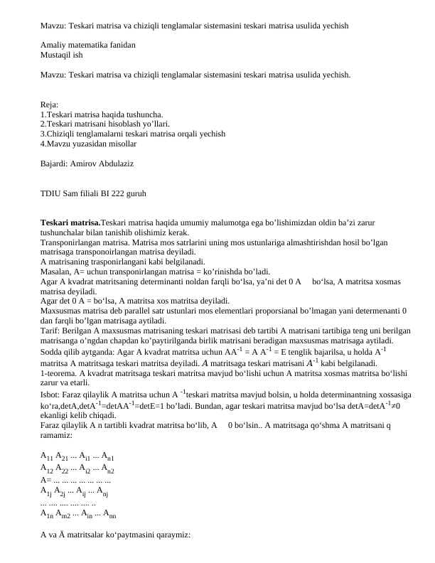 Teskari matritsa