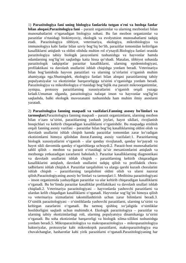 Parazitologiyadan oraliq savollari javobi bilan (shippi)