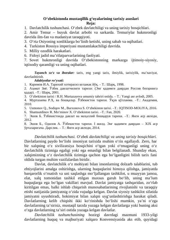 O'zbekistonda mustaqillik g'oyalarining tarixiy asoslari