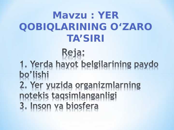 YER QOBIQLARINING O‘ZARO TA’SIRI