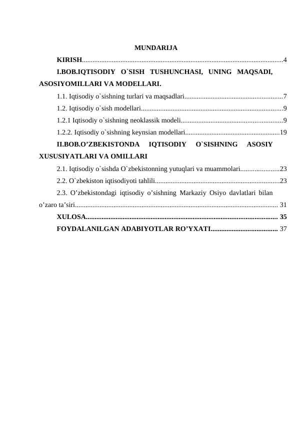IQTISODIY O’SISH  IJTIMOIY TARAQQIYOT OMILI SIFATIDA kurs ishi