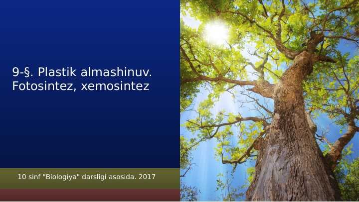 PLASTIK ALMASHINUV. FOTOSINTEZ. XEMOSINTEZ.