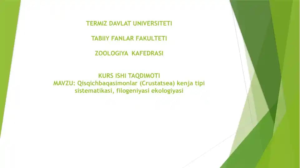 Qisqichbaqasimonlar (Сrustatsea) kenja tipi sistematikasi, filogeniyasi ekologiyasi