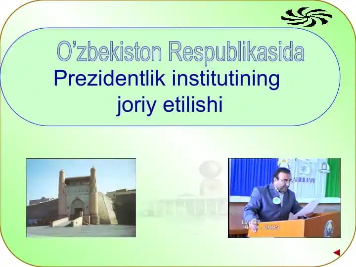 O'zbekiston Respublikasida prezidentlik  institutining joriy etilishi I.A.Karimovning  O'zbekiston Respublikasi prezidenti etib saylanishi