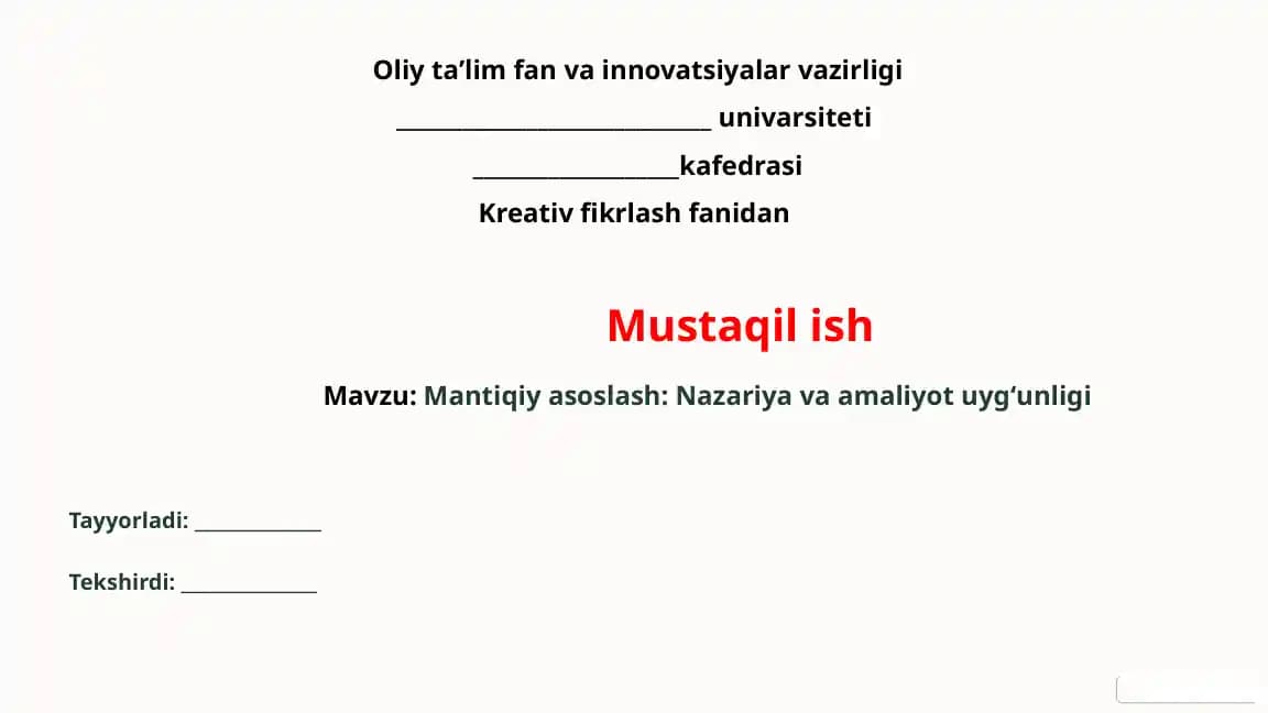 Mantiqiy Asoslash Taqdimoti