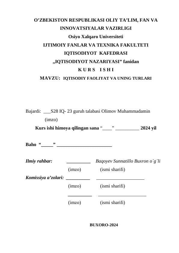 IQTISODIY FAOLIYAT VA UNING TURLARI