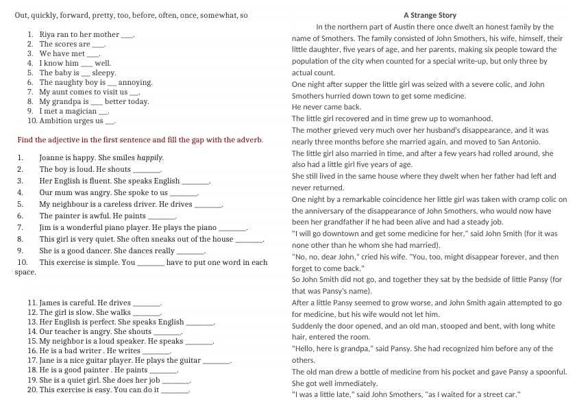 reading activity (a strange story)