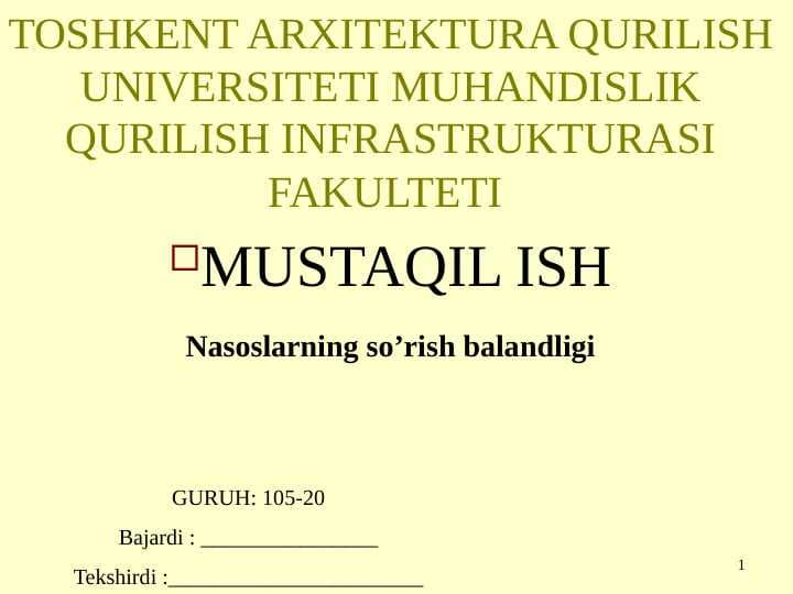 Nasoslarning so’rish balandligi